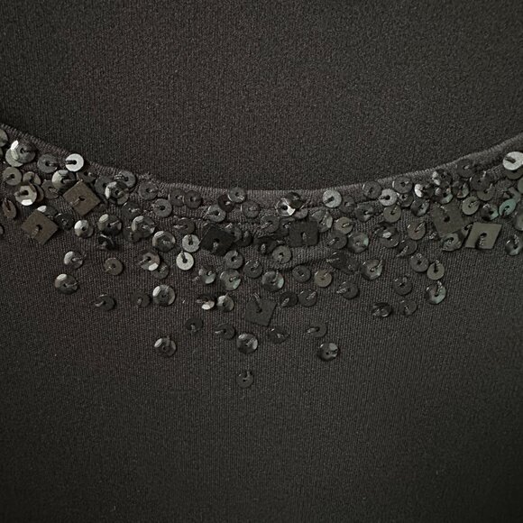 EUC Eileen Fisher Black Silk Sequin Neckline Stretch Knit A-Line Dress - Medium - Picture 6 of 11